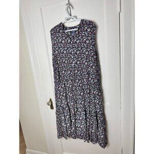 Chaps Ditsy Floral Sleeveless Tiered Midi Flowy Loose Button Dress Women's 2XL